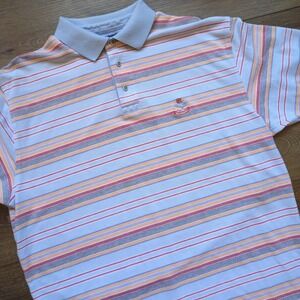 Faconnable Striped Polo Shirt w/ Logo Blue Orange Short Sleeve Cotton Large